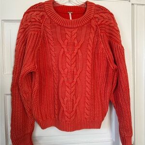 Free People Cable Knit Crewneck Sweater